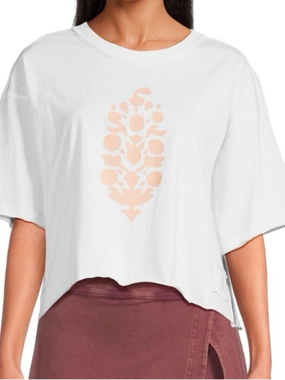 Fahrenheit White Tee with Neon Orange Floral Accents